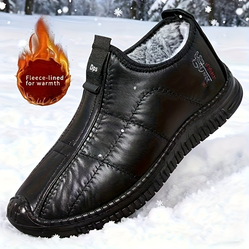 *'s Winter Warm Slip-* Elastic Ankle Boots with -Like PU Sole, Thick  Cold Weather Shoes for Seniors, Black Round-Toe Casual Walking Boots (No)