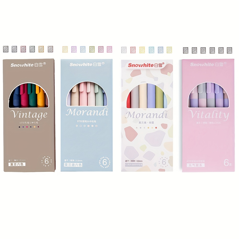 TEMU 1set 24pcs18pcs Retro Morandi Gel Pen With Colorful Ink Refills  6pcs Color Block Gel Pens With Black Ink Refills