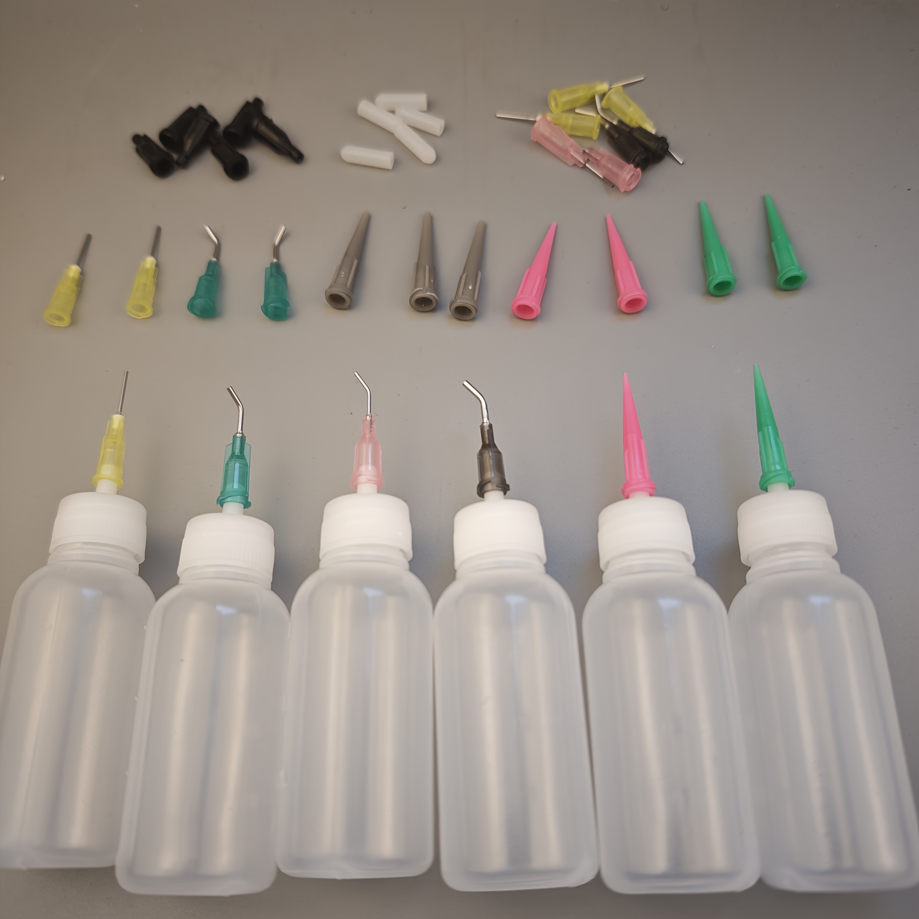 30cc Needle Glue Squeeze Bottle, Precision Needle Applicator Bottle, 6 Bottles, With 18 Dispensers And 12 Caps, Laboratory Containers, Bottles > Laboratory Dispensing Needle Bottle