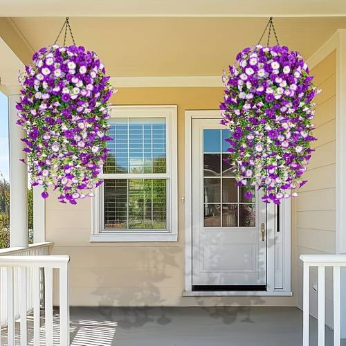4 pack simulated outdoor indoor hanging flower uv resistant dwarf series suitable for all weather decoration in doorways courtyards weddings parties porch decoration garden decoration