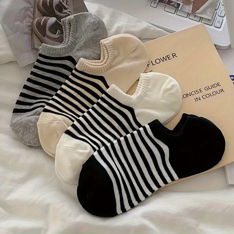 

4 Pairs Striped Low Cut Socks, Simple & Lightweight Invisible Socks, Women's Stockings & Hosiery