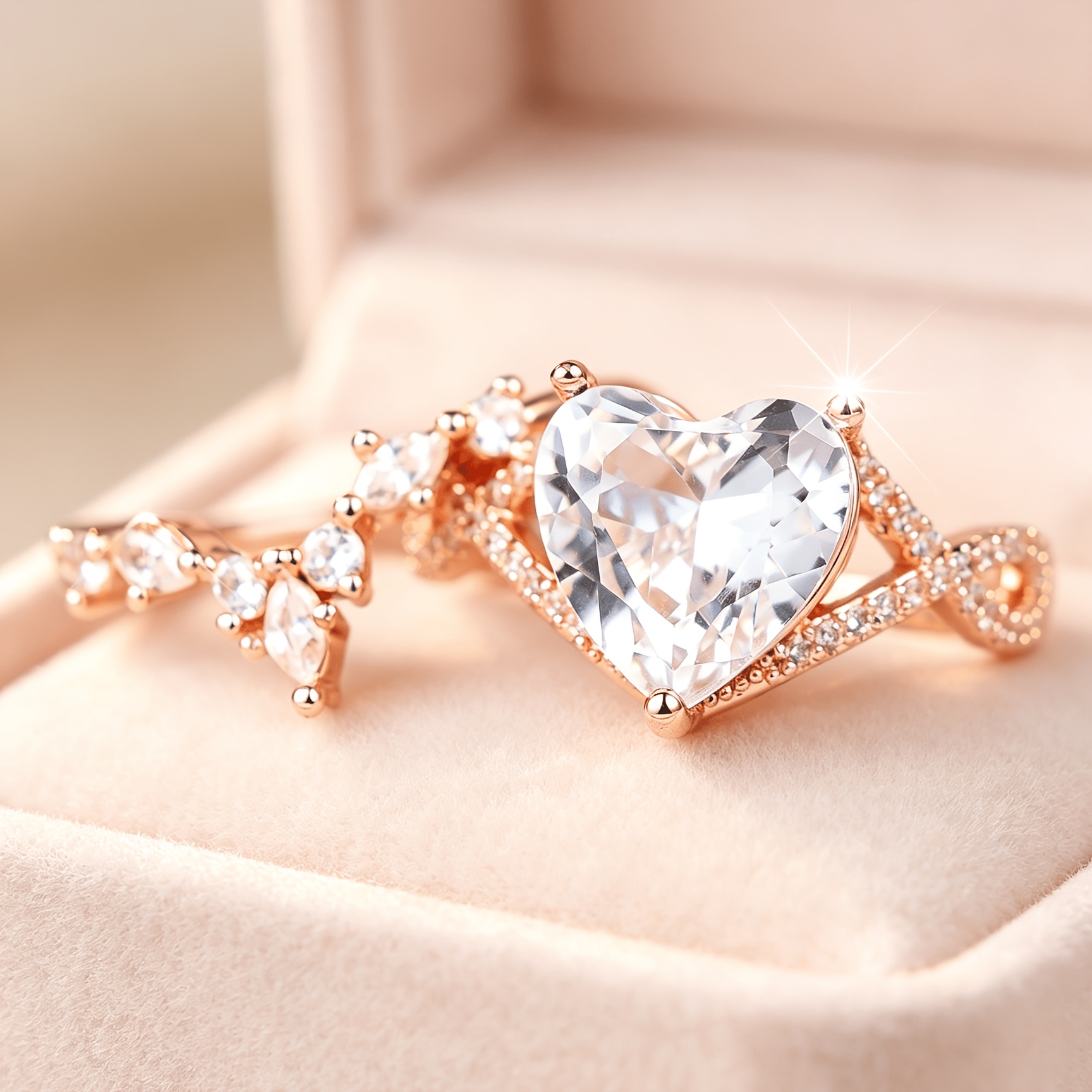 2pcs Unisex Ring Set with Heart-Shaped Synthetic Zirconia Inlay