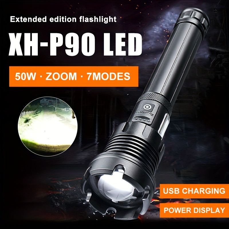 Linternas LED recargables de alto lúmenes, súper brillantes de 100000  lúmenes de alta potencia XHP70.2 linternas tácticas, luces flash de  emergencia