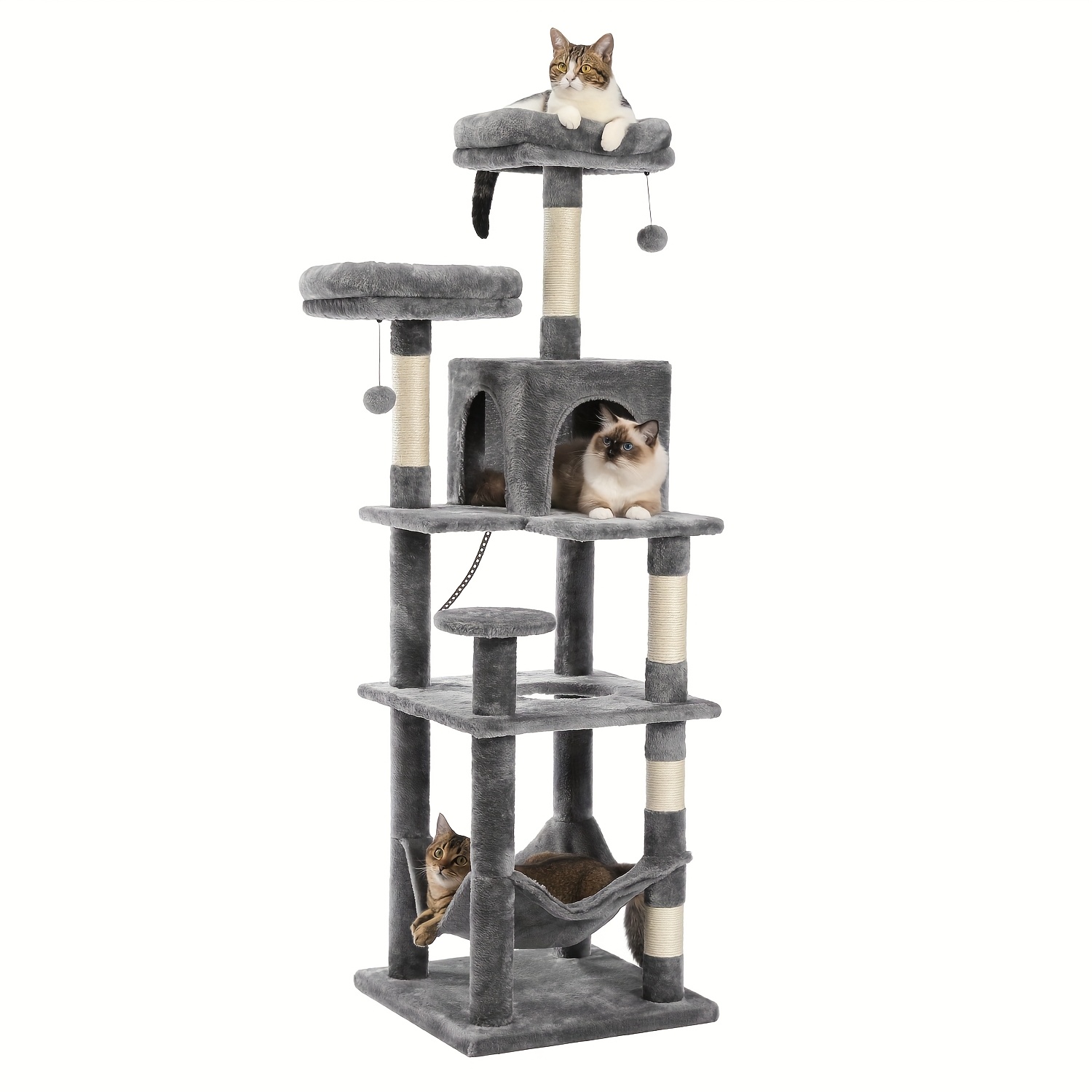 E-shop Road Katzenturm für Hauskatzen, 7-stufiger mehrstöckiger Katzenbaum mit Sisal-überzogenem Kratzbaum, gemütlichem Katzenhaus, Hängematte und