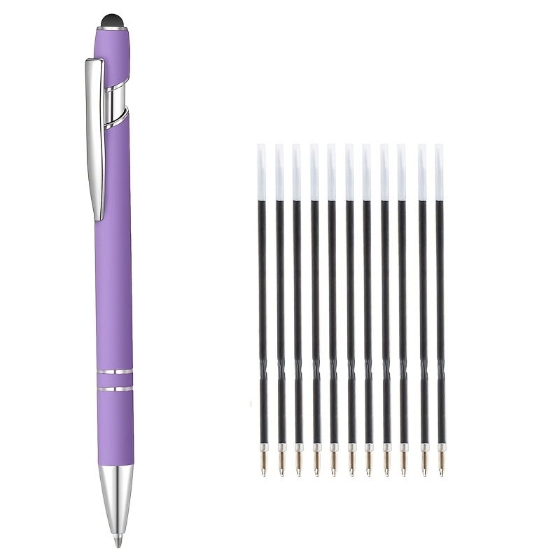 TEMU 12pcs (includes 1pc Pen And 11pcs Refills) Purple Touch Retractable Ballpoint Pen Set, With Touchscreen Stylus Tip - Smooth Writing And Precise
