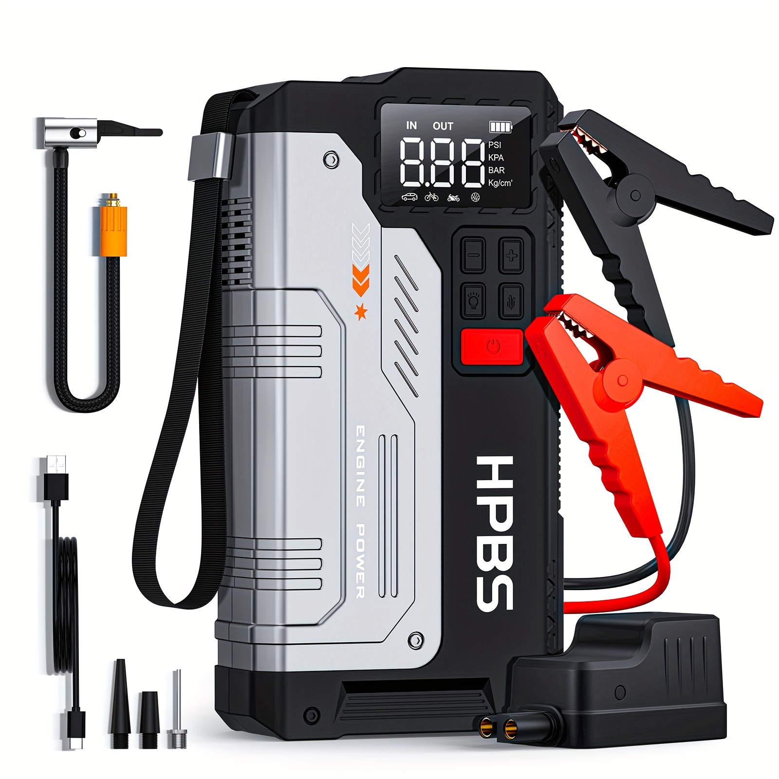

Jump Starter With Air Compressor - 2500a Portable Car Jump Starter With 150 Psi Tire Inflator For Up To 8.0l Gas And 6.5l Engines, 12v Jump Starter Box With Lcd Display