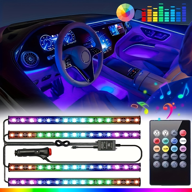 

4pcs Car Interior Ambient Mood Lights Led Strips Rgb Lamps 48 Beads Door Foot Decorative Automotive Accessories