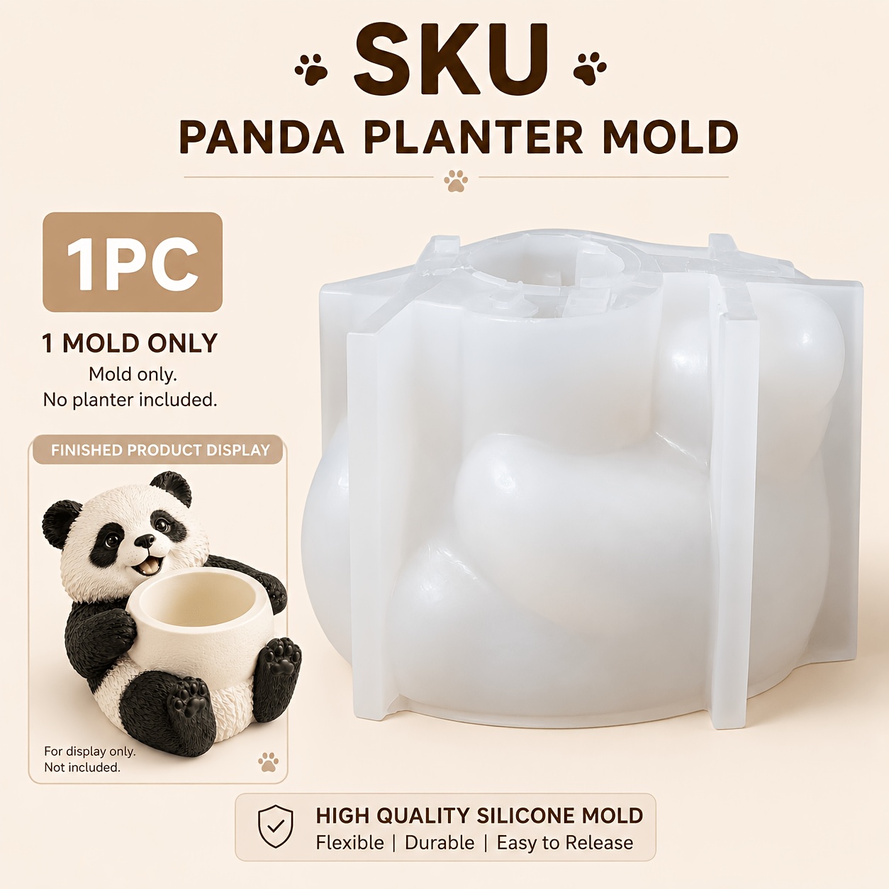 TEMU Panda-shaped Silicone Mold Suitable For Diy Crafts - Reusable Lying Down Panda Design With Irregular Shape For Candles, Resin, Clay, Cement -