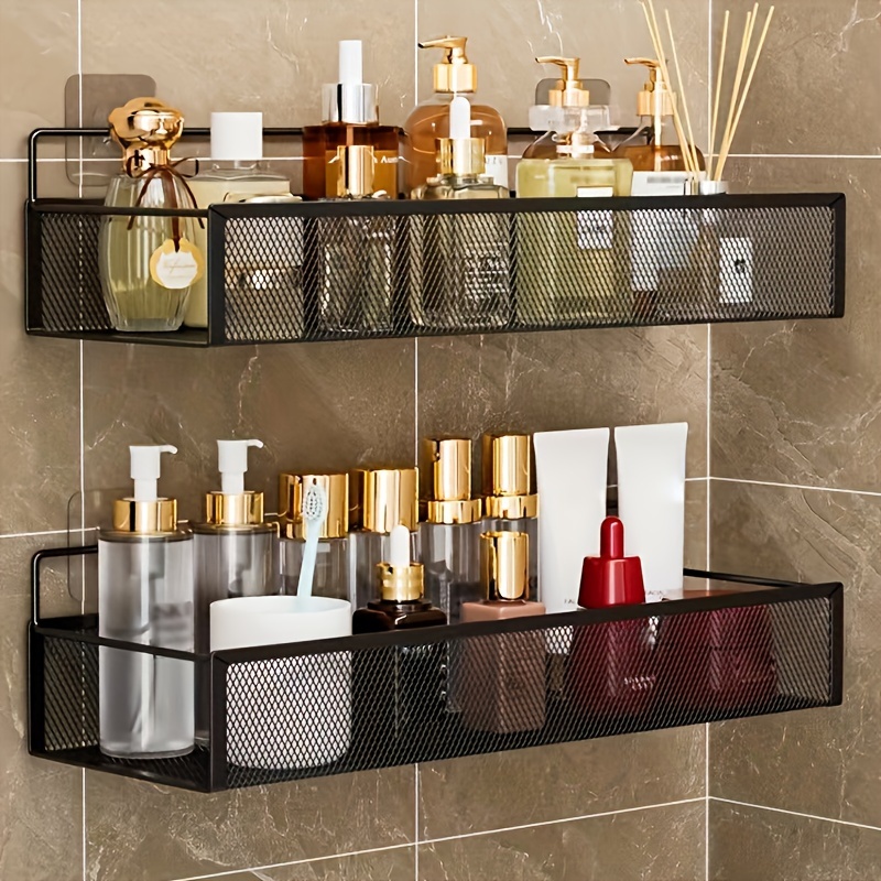 

2pcs Large Capacity Bathroom Storage Rack, No-drill Shower Organizer, Kitchen Seasoning Shelf, Suitable For Shampoo, Conditioner, - Cast Iron, Shower Rack, Bathroom Accessories, Home Decoration