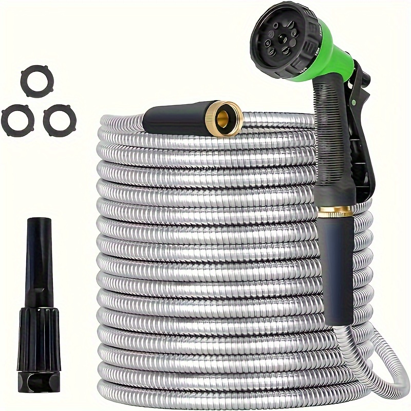 

25/50/75/100ft Stainless Steel Metal Water Hose & Flexible Lightweight, Resistant , Kink & Free, Rust Proof