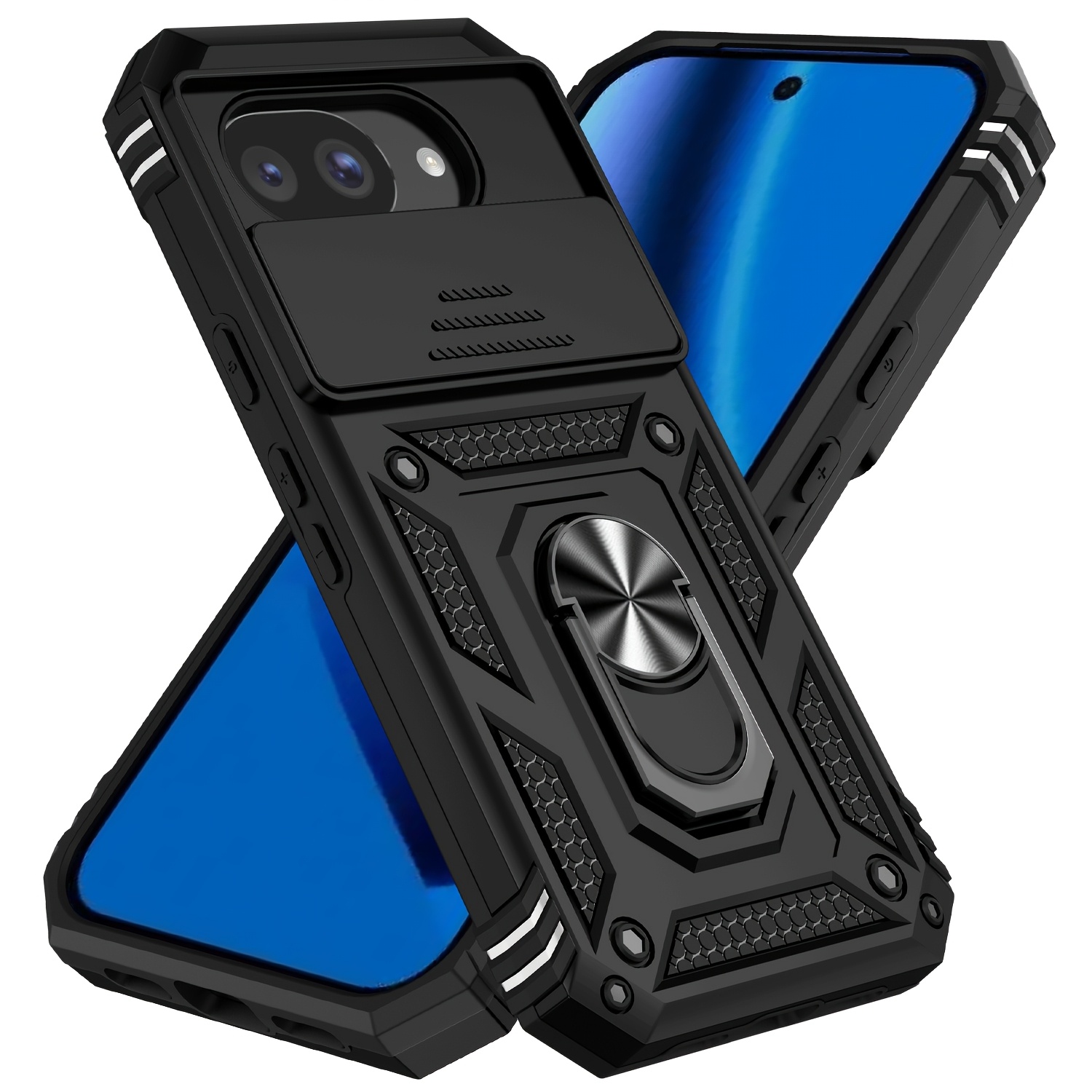 TEMU Coque de téléphone : Étui avec protecteur d'objectif de caméra coulissant, compatible avec Pixel 10, 9 Pro XL, 10, 9A. Housse de avec anneau de