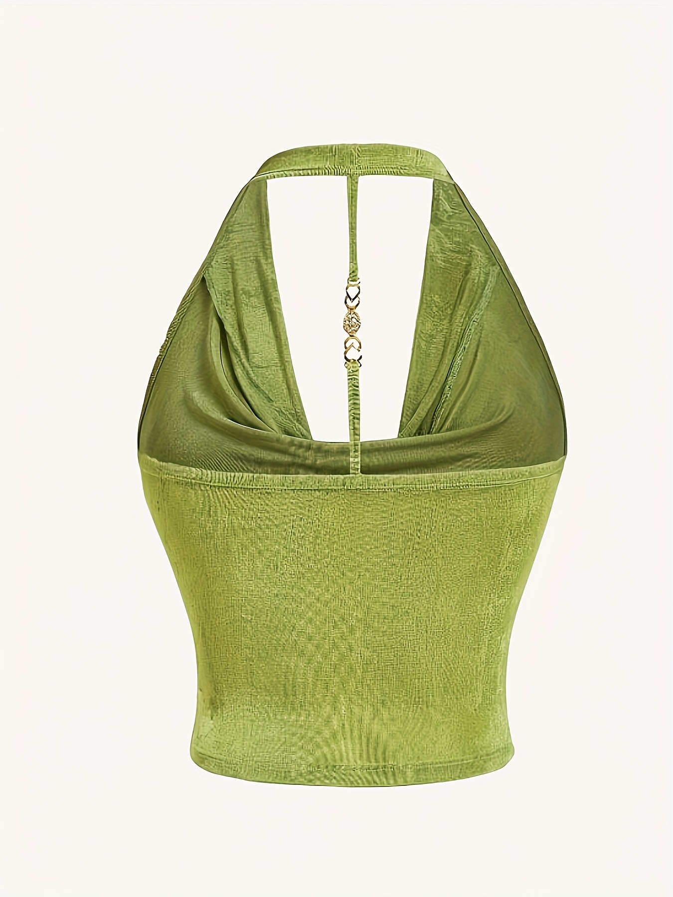 Elegant Mint Green Halter Neck Backless Top for Women - Textured Satin, Adjustable Strap, Knot-Front Detail, Perfect for Spring/Summer/Fall
