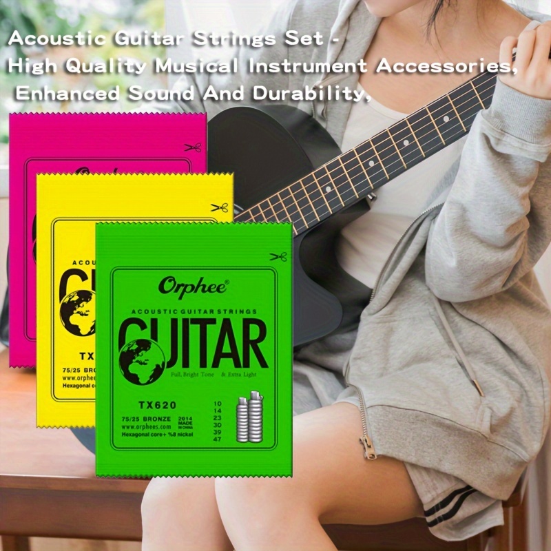 

3 Sets, Each With 6 Strings, Thickness Ranging From 0.25-1.34mm. Acoustic Guitar String Set - High-quality Instrument Accessory, Enhances Sound And Durability, With Rich And Full Tonal Quality.