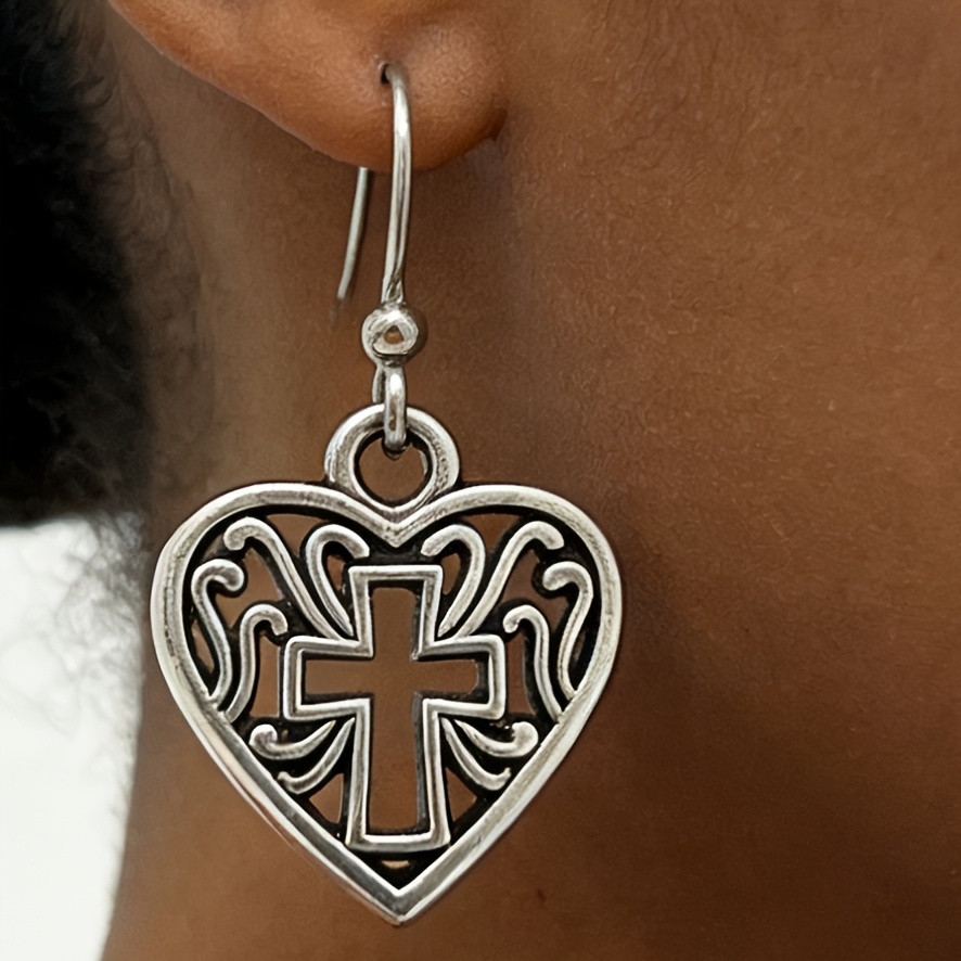 Vintage Distressed Hollow Heart Drop Earrings