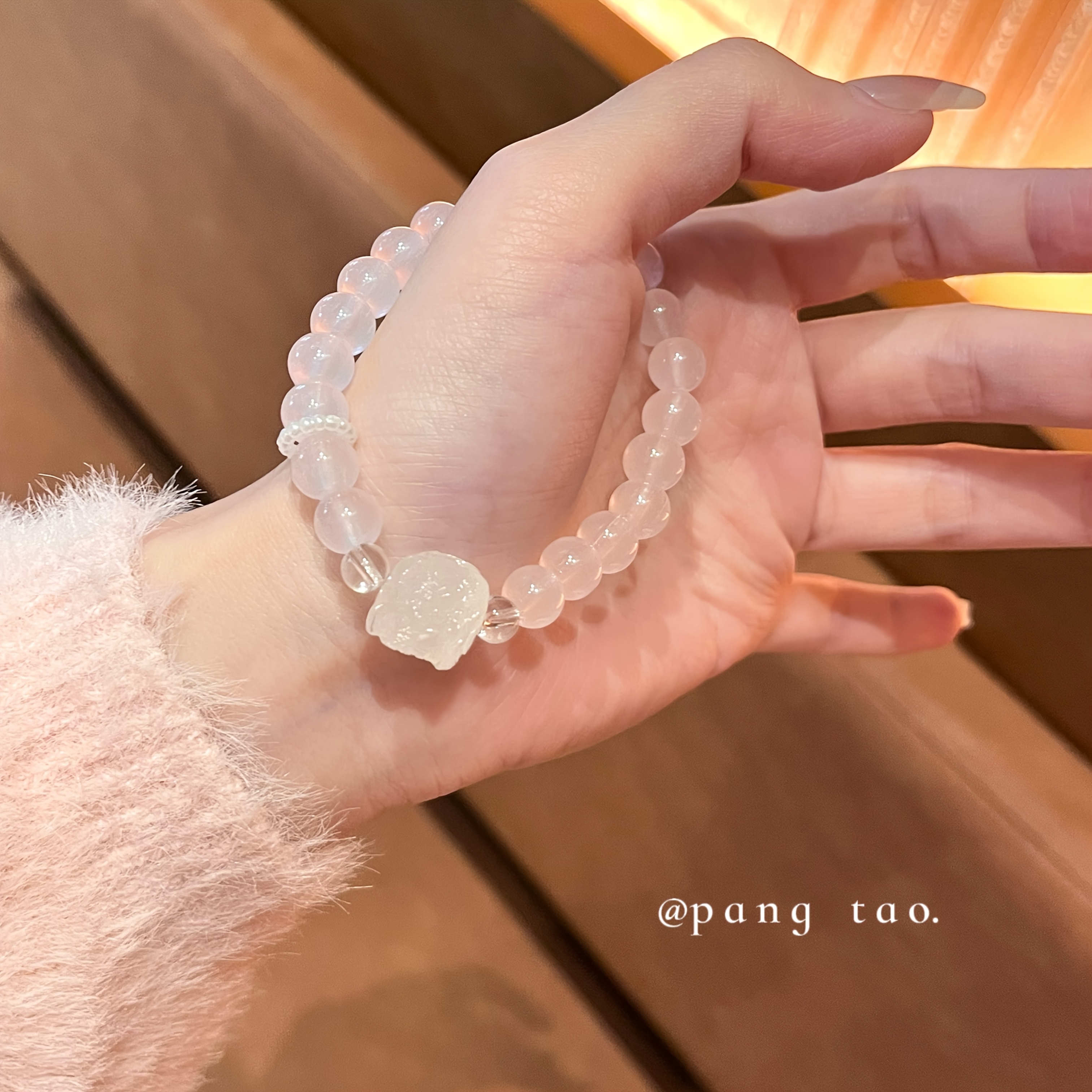 Women's Peach Blossom Crystal Bead Bracelet, Romantic Design