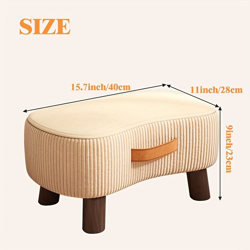 chic   polyester covered wooden footstool versatile shoe changing stool for living room bedroom details 3