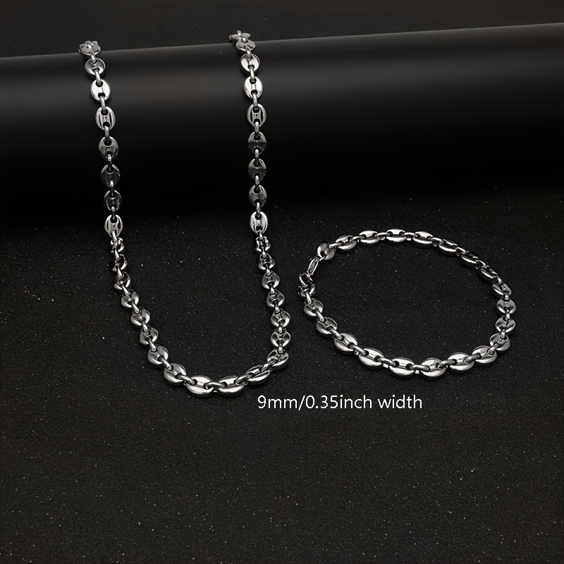 TEMU Set collana + braccialetto con chicchi di caff癡 in acciaio inossidabile 304 per