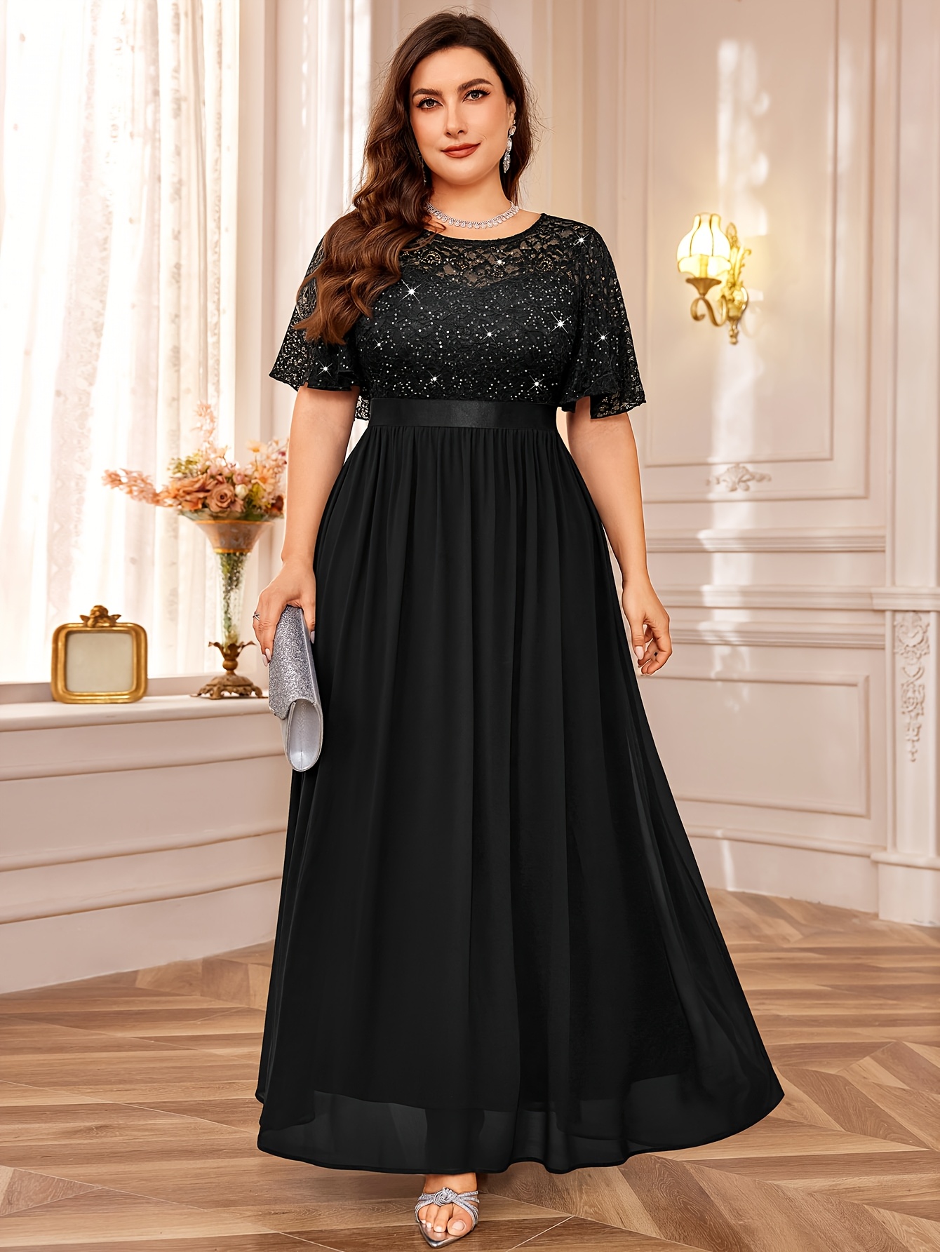 blue dress for baby girl Plus Size Gradient Maxi Sequin Prom Dress PXH2125
