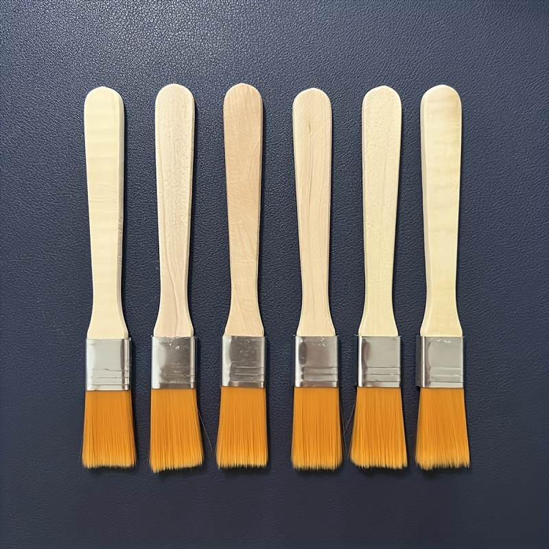 TEMU 6pcs Professional Paint Brushes With Short Wooden Handle & Plastic Fiber Bristles - Heavy-duty Suitable For Oil, Watercolor, Gouache, Acrylic