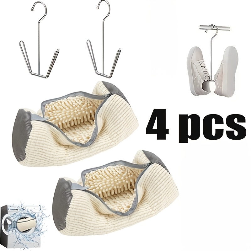 TEMU 4pcs Set: 2 Shoe Racks   2 Shoe Washing Bags. Shoe Washing Machine Bags: Washing Machine And Dryer Laundry Shoe Bags, Including Dust-proof Shoe