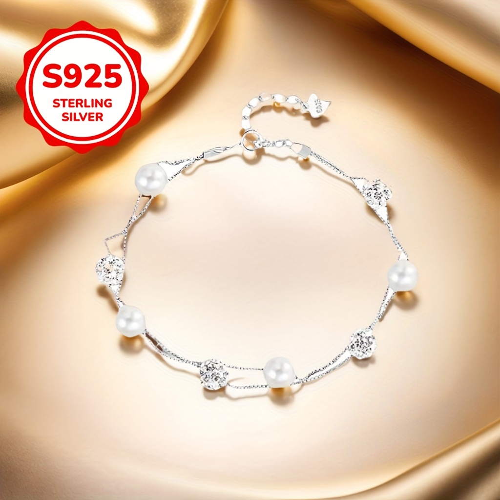 S925 Silver Women's Anklet with Freshwater Pearl Beads