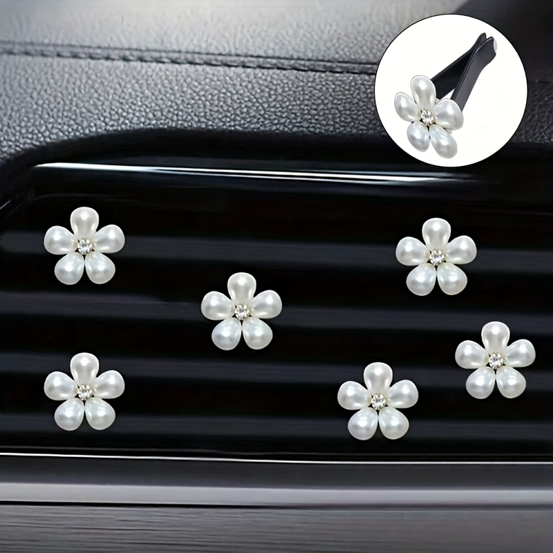 TEMU 6pcs Of And Pearl Car Air Vent Decorations - Daisy Petal Vent Clips, Additions Suitable For Dashboards, Bumpers, And Door Trims (), Dashboard Embellishments | Additions | Details
