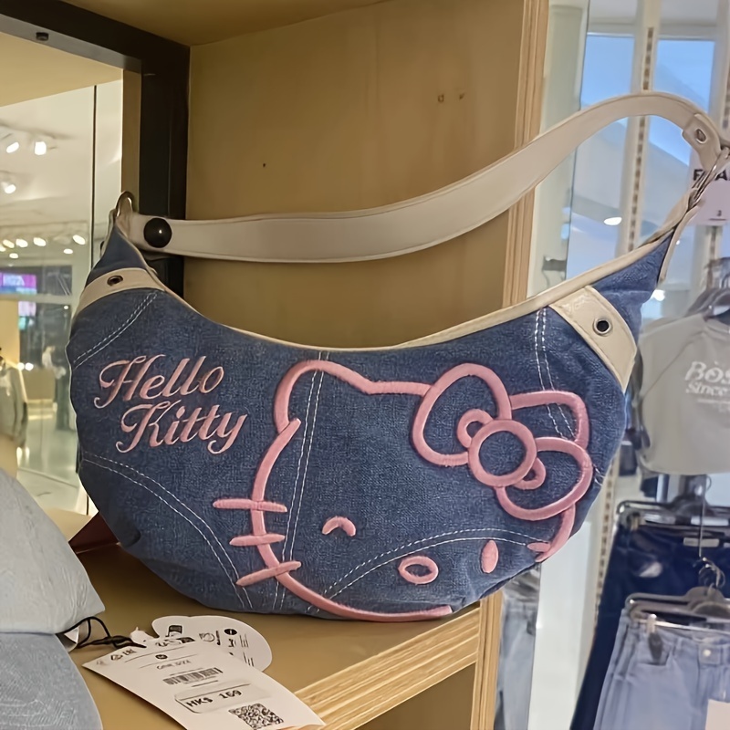 

Authorized By Sanrio, Hello Kitty Denim Crossbody Underarm Bag, Y2k Fashion Elegant Shoulder Bag, Women's Lightweight Casual Underarm Bag