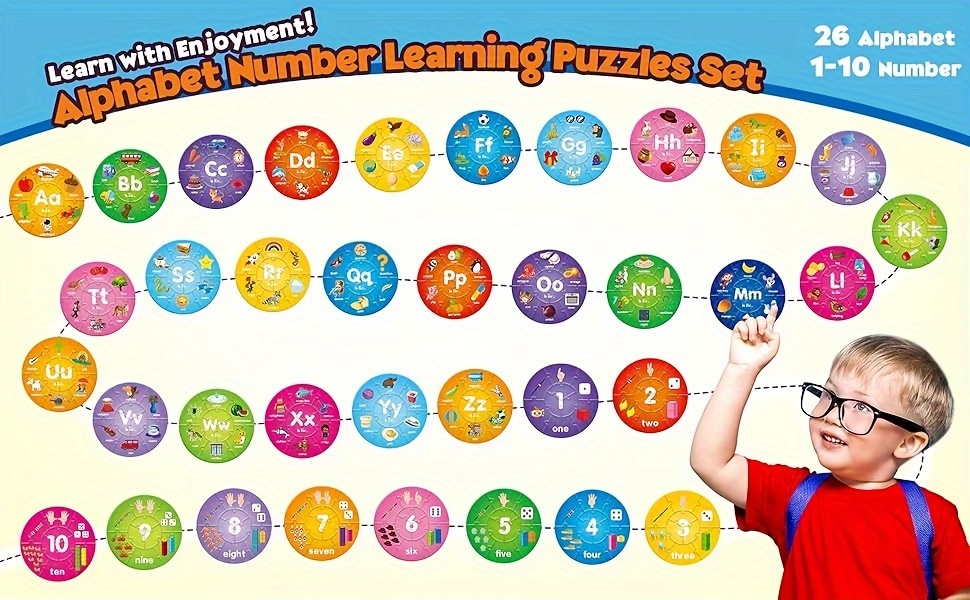 SYNARRY Number and Alphabet Puzzles for Kids Ages 4-6, Alphabet Learning Toys for Kids Ages 3-5, ABC Puzzles Preschool Learning Activities Educational Toys Gifts for 3 4 5 6 7 8 Year Old Boys Girls