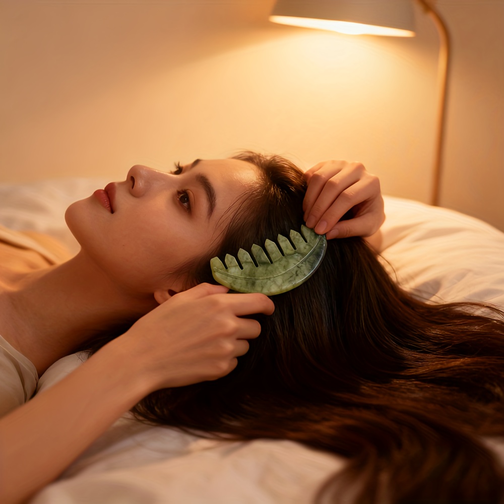 1 Peine de Masaje de Piedra, Peine de Diez Dientes para Masaje de Cuero Cabelludo y Rostro, Uso en Casa y Salón, Tabla de Masaje Manual para la Piel