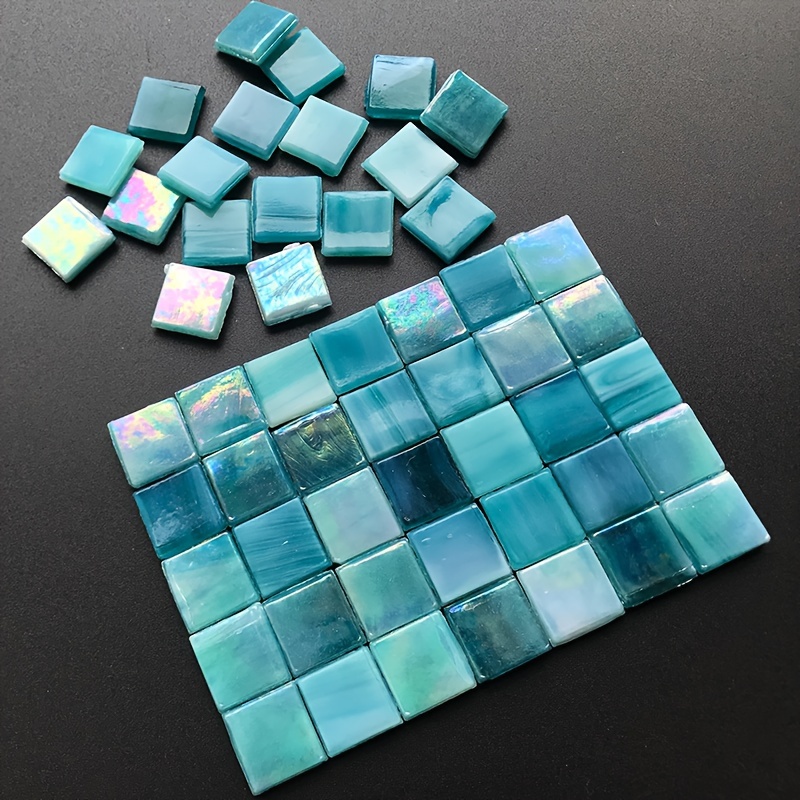 

63pcs Lake Green Iridescent Mosaic Tiles 0.591" - Diy Craft Kit For Art Projects, Decorations, Lampshades & Coasters