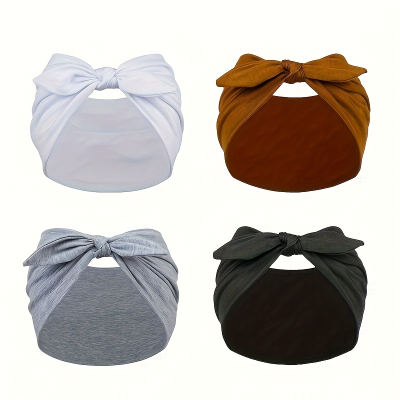 [Soft Satin Headband Set] 4pcs Wide Bunny Elastic Satin Headband Set | Soft and Comfortable, Non-Slip, African Style Thick Sports Gym Head Wrap - Women's Valentine's Day/Christmas Gift