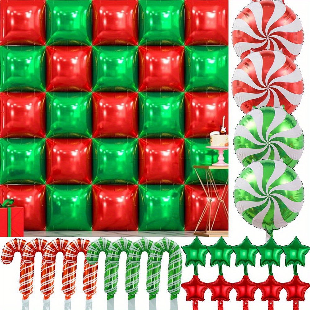 TEMU 49pcs Christmas Balloon Kit, 18-inch Red Foil Wall With Star Windmill Decor, For Indoor Outdoor Holiday Party, For Christmas, Halloween,