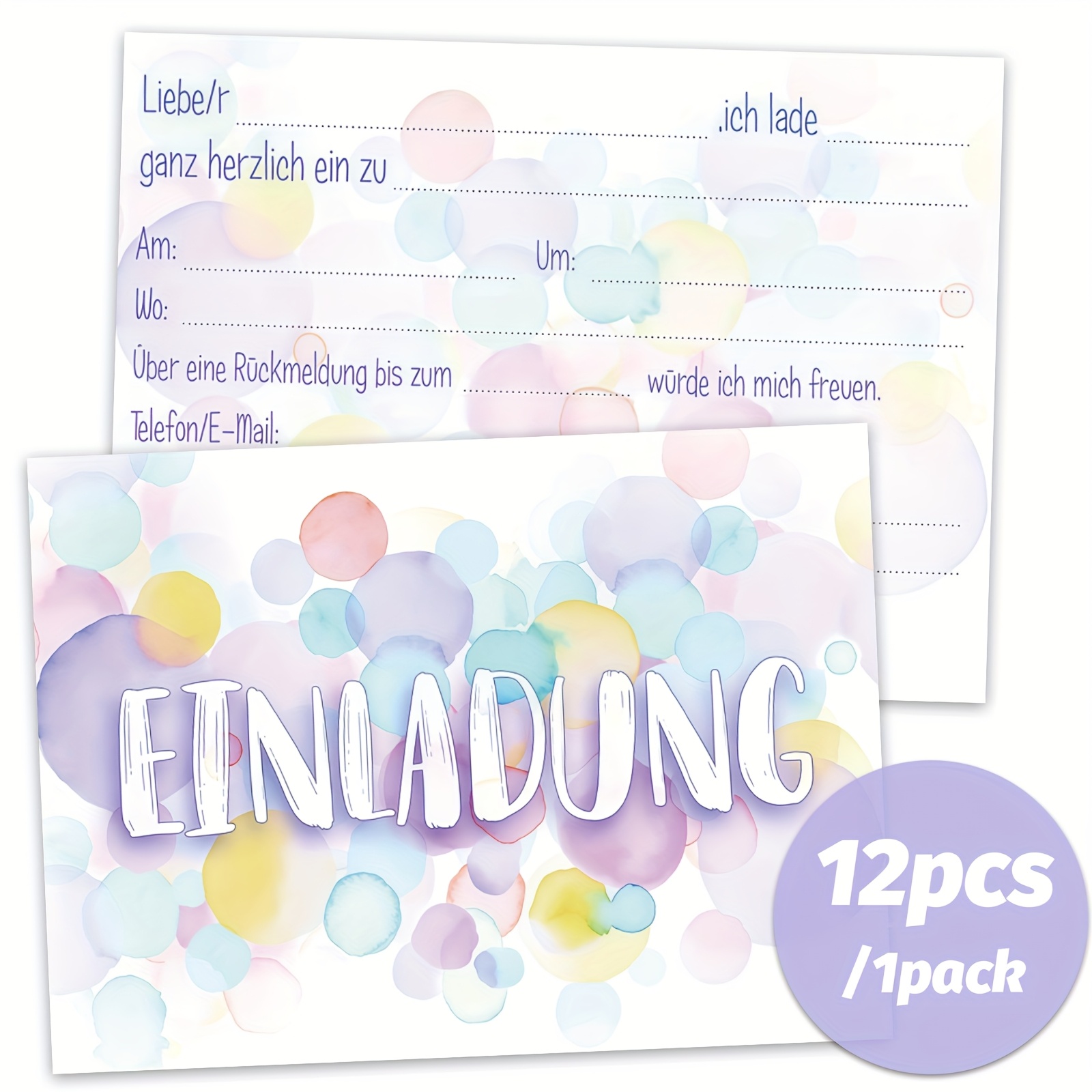TEMU 12pcs Watercolor Splash Birthday Party Invitations - Birthday Invitations Watercolor Dot Invitations Cards Are Suitable For Birthday, Birthday