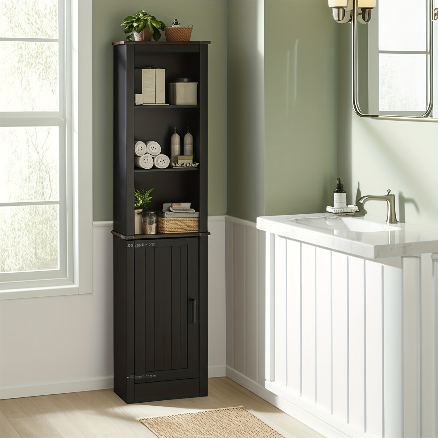 Furnify 71" Tall Farmhouse Bathroom Cabinet - Narrow Linen Storage Tower with Adjustable Shelves
