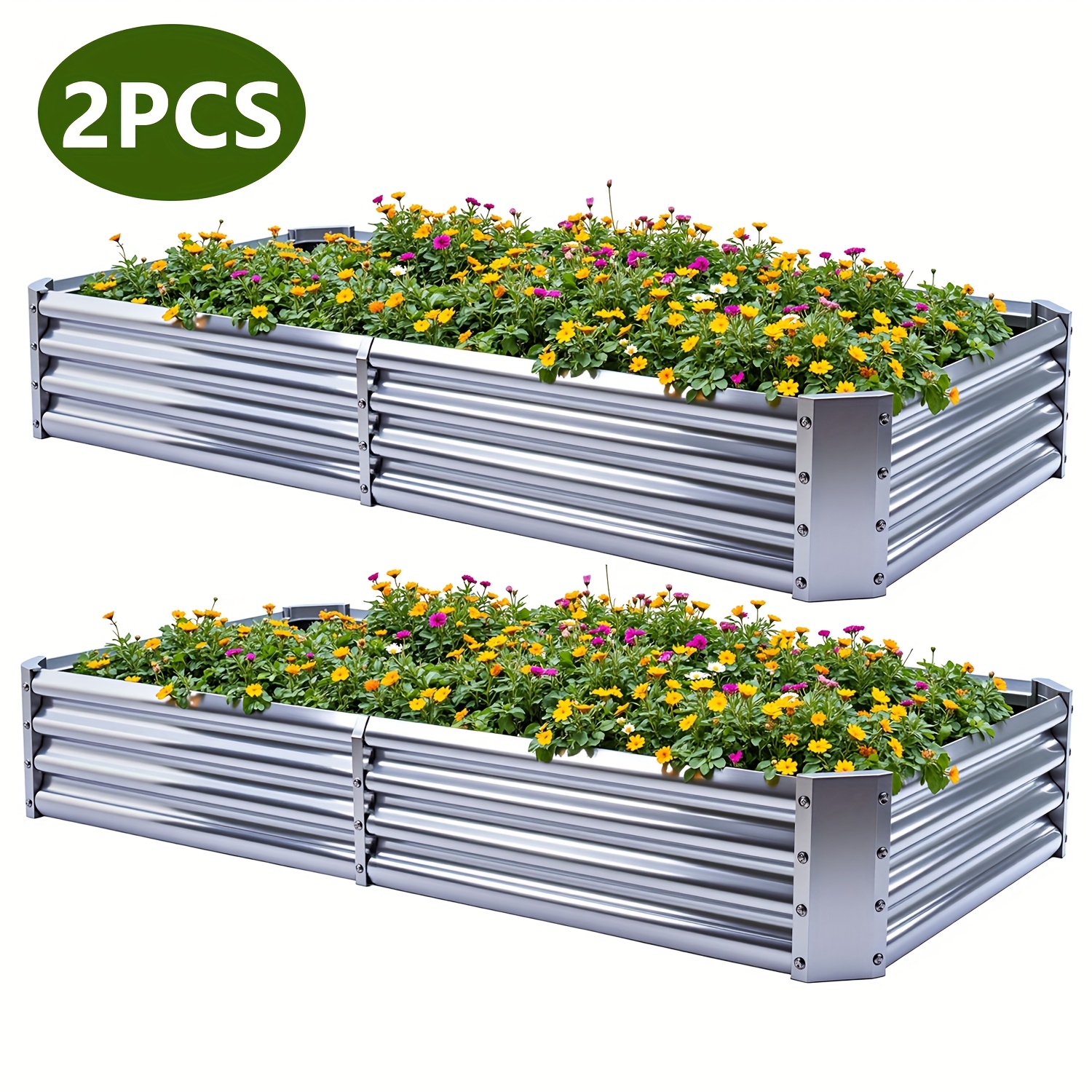TEMU 2 pièces Jardinières surélevées carrées 6x3x1ft (180CMX90CMX29cm) de plantation extérieurs galvanisés Montage facile Jardinière métallique pour