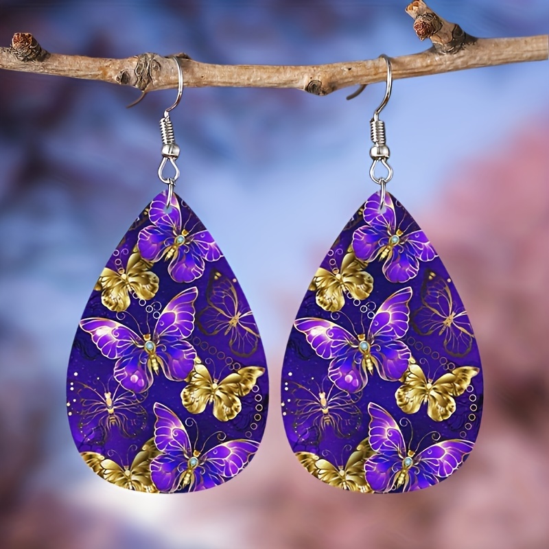 

1 Pair, Purple Butterfly Earrings Acrylic Earring Teardrop Dangle Party Earrings For Women Girls