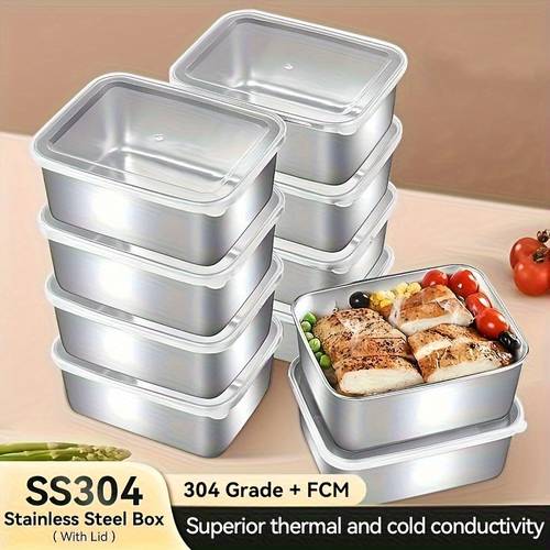 20pcs Stainless Steel Meal Prep Outdoor Set, Outdoor Kitchen Food Storage Containers - Design, Stackable, Large Capacity Suitable for Vegetables, Fruits, and Foods, Camping, High-End Restaurants, School Cafeterias, and Home Kitchens