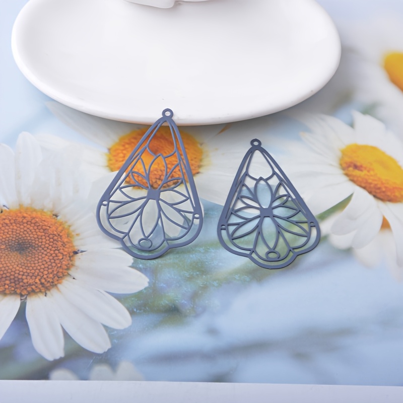 10pcs Colorful Hollow-Out Floral Teardrop Charms for DIY