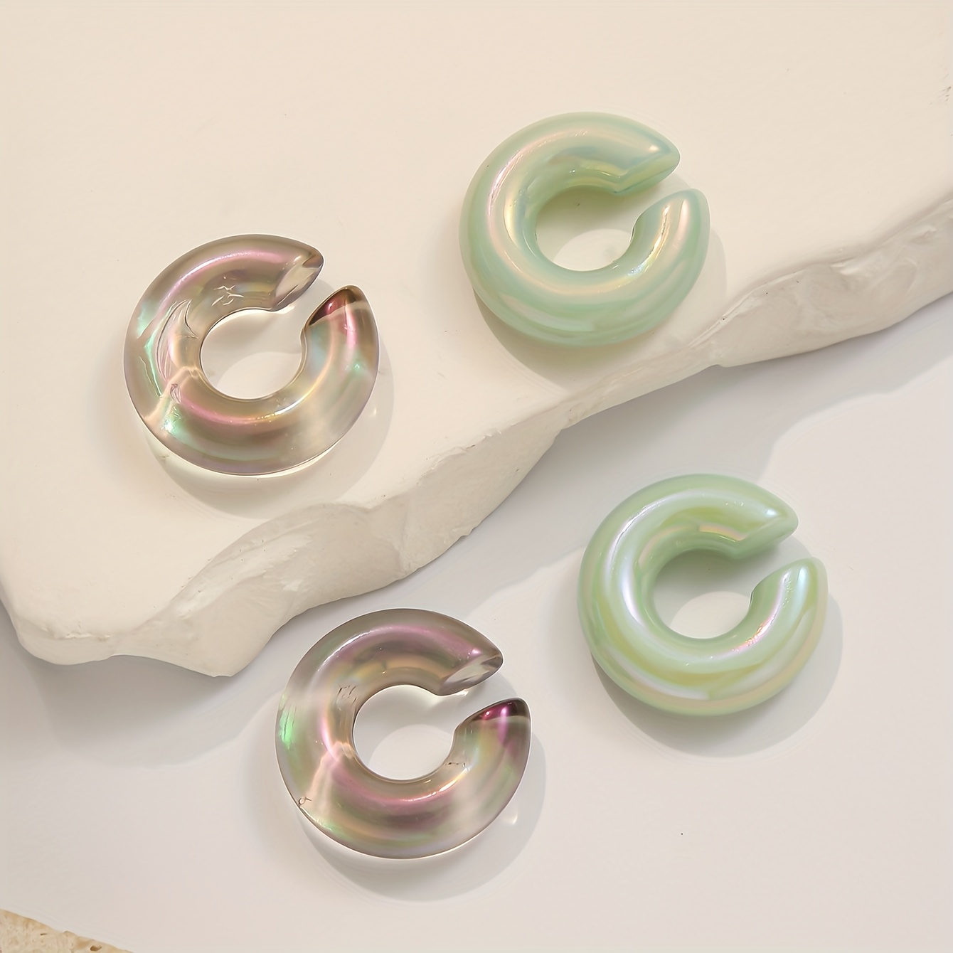 6pcs Women's Clip On Earrings Candy Colored C Shaped Hoops Lightweight Resin