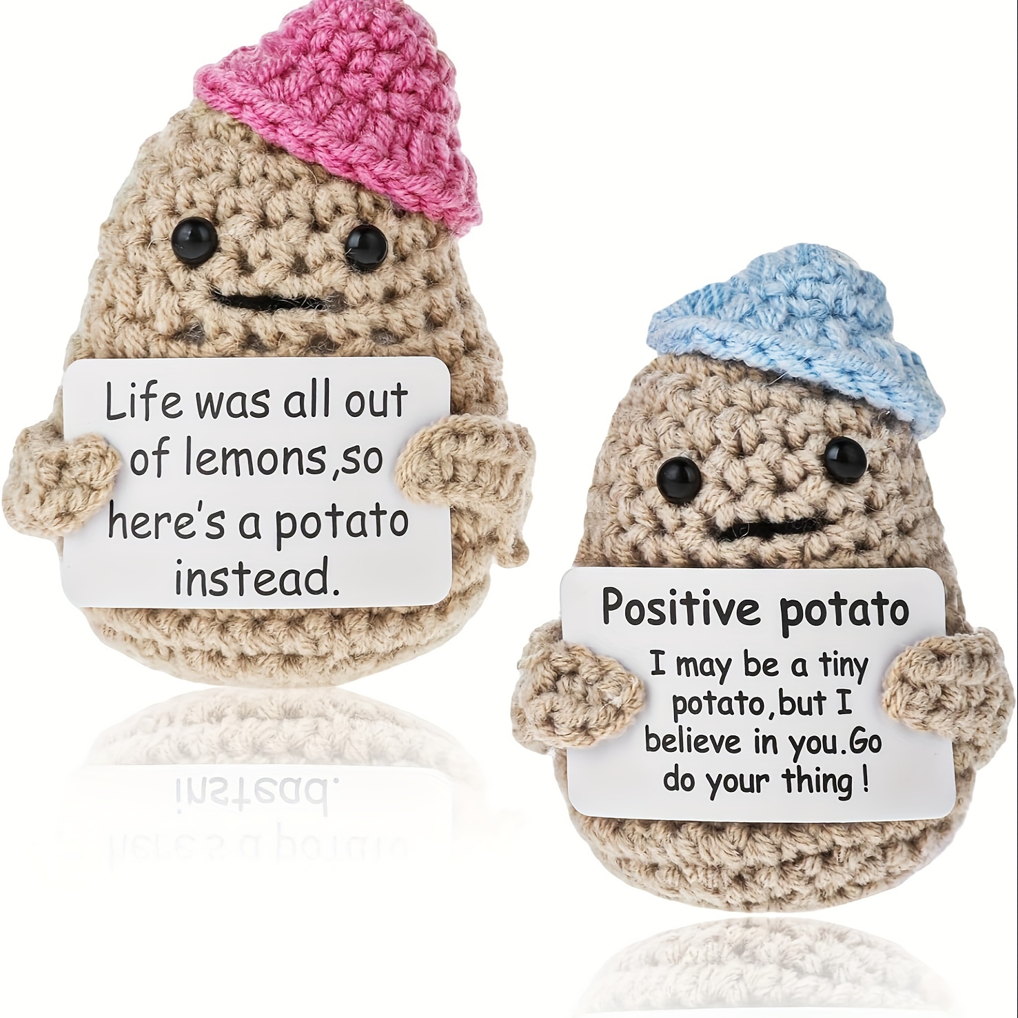  2pcs Funny Positive Potato Crochet Potato with Positive and  Life Card Funny Home Decor Cheer Up Gifts for Friends Party : Arts, Crafts  & Sewing