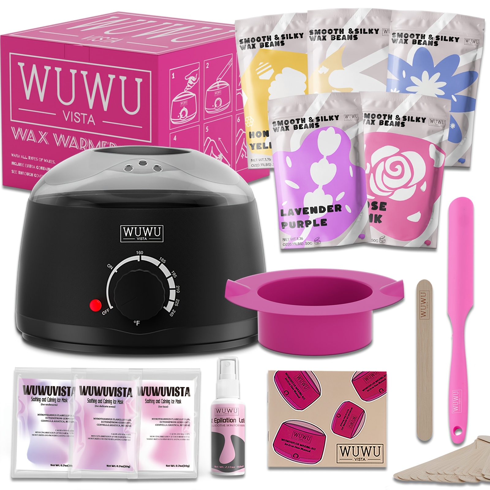 Image of Waxing Kit 23pcs Set | Holiday Gift, Wuwuvista Professional Hard Wax Hair Removal Kit, Gift For Women/men/teens/wife/ , With Wax Warmer And Wax Beads, Used For Full Body/facial/brazilian/bikini/