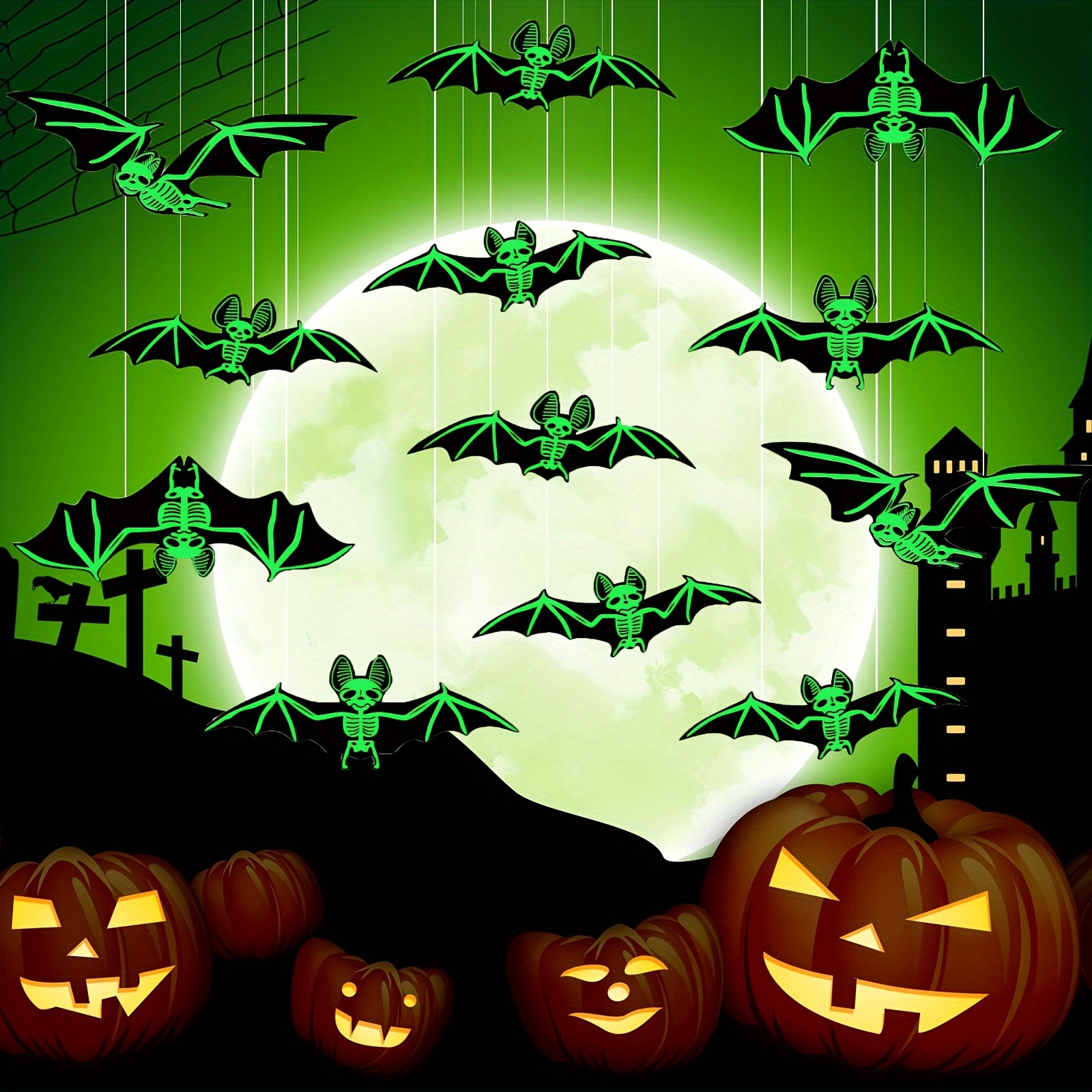 

12-pack Bat Decor, 5 Sizes, Realistic 3d Pp Plastic Bats With Glowing , No Power Needed, For Tree, Porch, Lawn, Indoor Use, Traditional Style, Home & Kitchen Decor For Christmas, , Easter, All