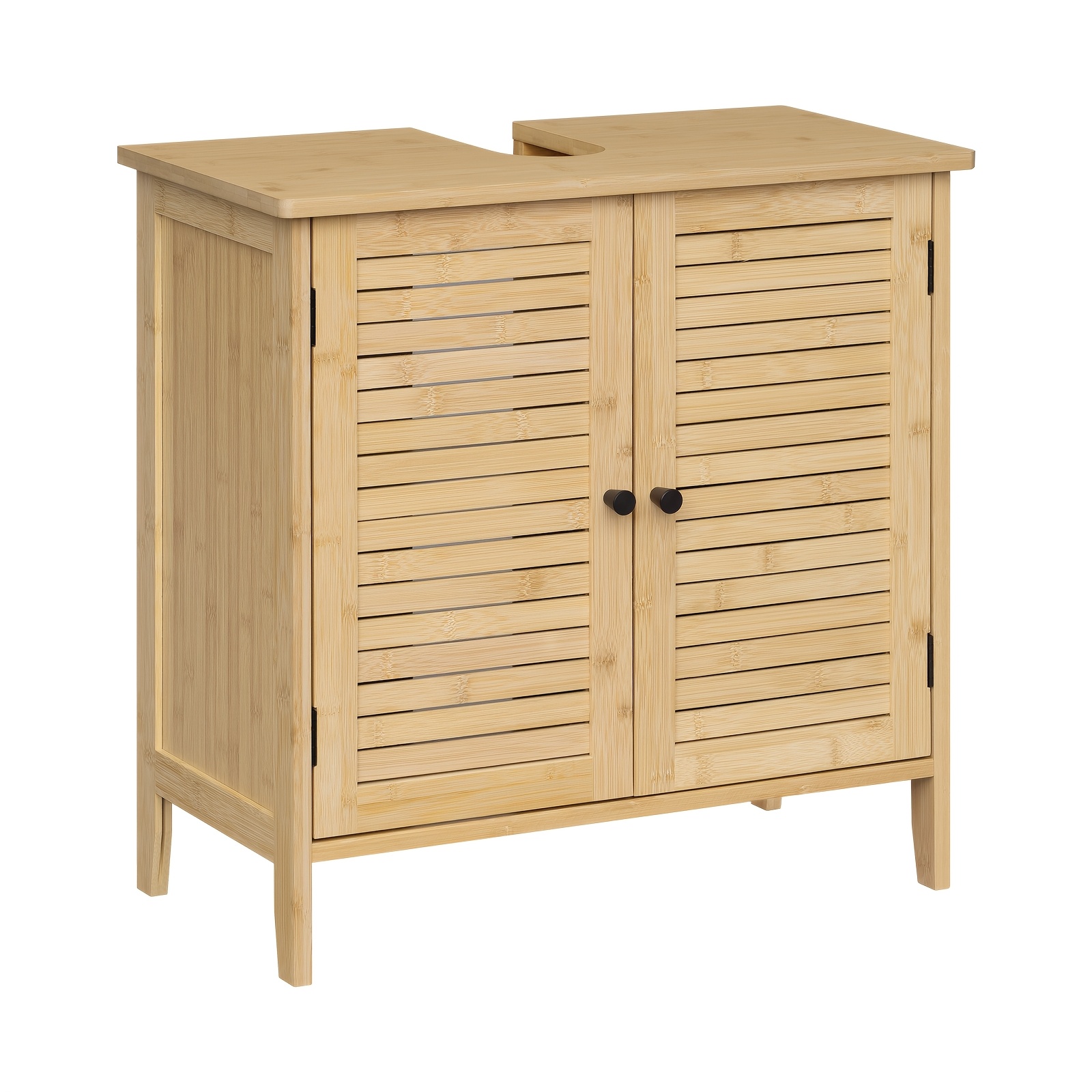 Image of 1pc Bathroom Cabinet, Vanity Unit, With Double Door, Space , Large Storage Space, Made Of Bamboo/bamboo+ Mdf, 60 X 60 X 30 Cm, Bamboo Colour/white And Bamboo Colour