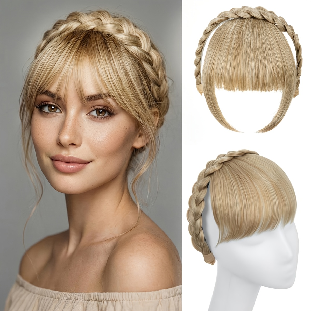 E-shop Silbernes Geflochtenes Haarreif mit Pony - Clip-in Pony Haarband Perückenaccessoire für Frauen