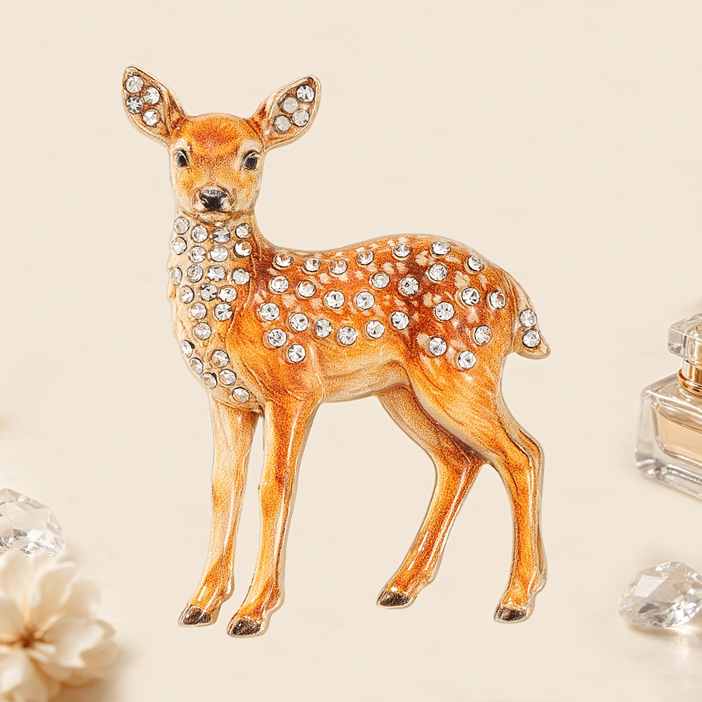 TEMU 1pc Solevdo Exquisite Elk Enamel Brooch, Rhinestone Inlaid Elk Pin, Suitable For Suits And Coats, Fashion Accessory Gift