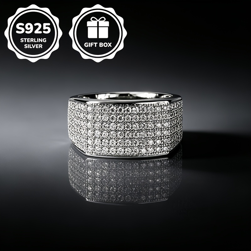 1pc S925 925 Silver Luxurious Fashion Half-circle Synthetic Synthetic Synthetic Zircon​​ Ring, Unisex, High-quality Jewelry, Hip-hop Style, Suitable For Daily Casual Wear And Banquets/parties