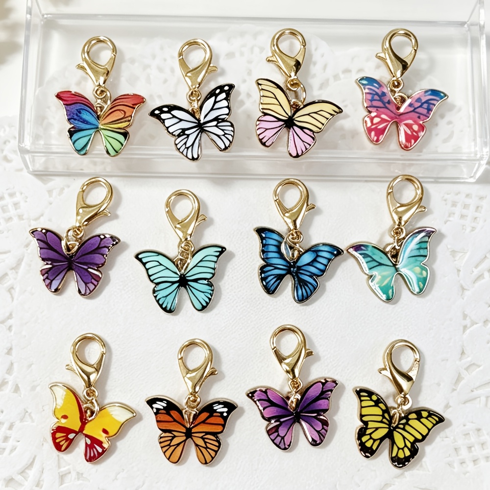 TEMU 12pcs Porte-clés Papillon Simulé Couleur Aléatoire - Jolis Anneaux de Clés en Métal avec Fermoir , Cadeau d'Anniversaire Idéal pour Femmes et