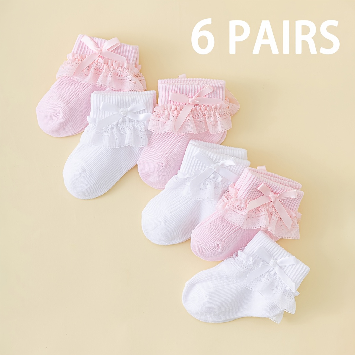 Random /2/6-pair Spring/summer Newborn Girls' Breathable Lace Bow-trimmed Short Socks, Toddler Ankle Socks