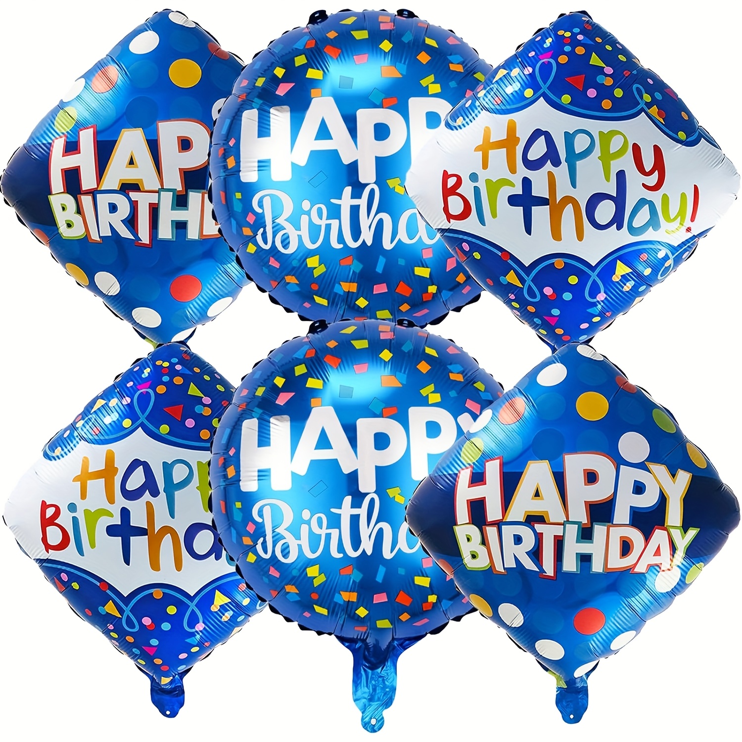 Image of 6pcs Happy Birthday Balloon Set - Blue Polyester Film Birthday Party Foil Balloon, Party Theme Decoration, Photography Props/check In Photos