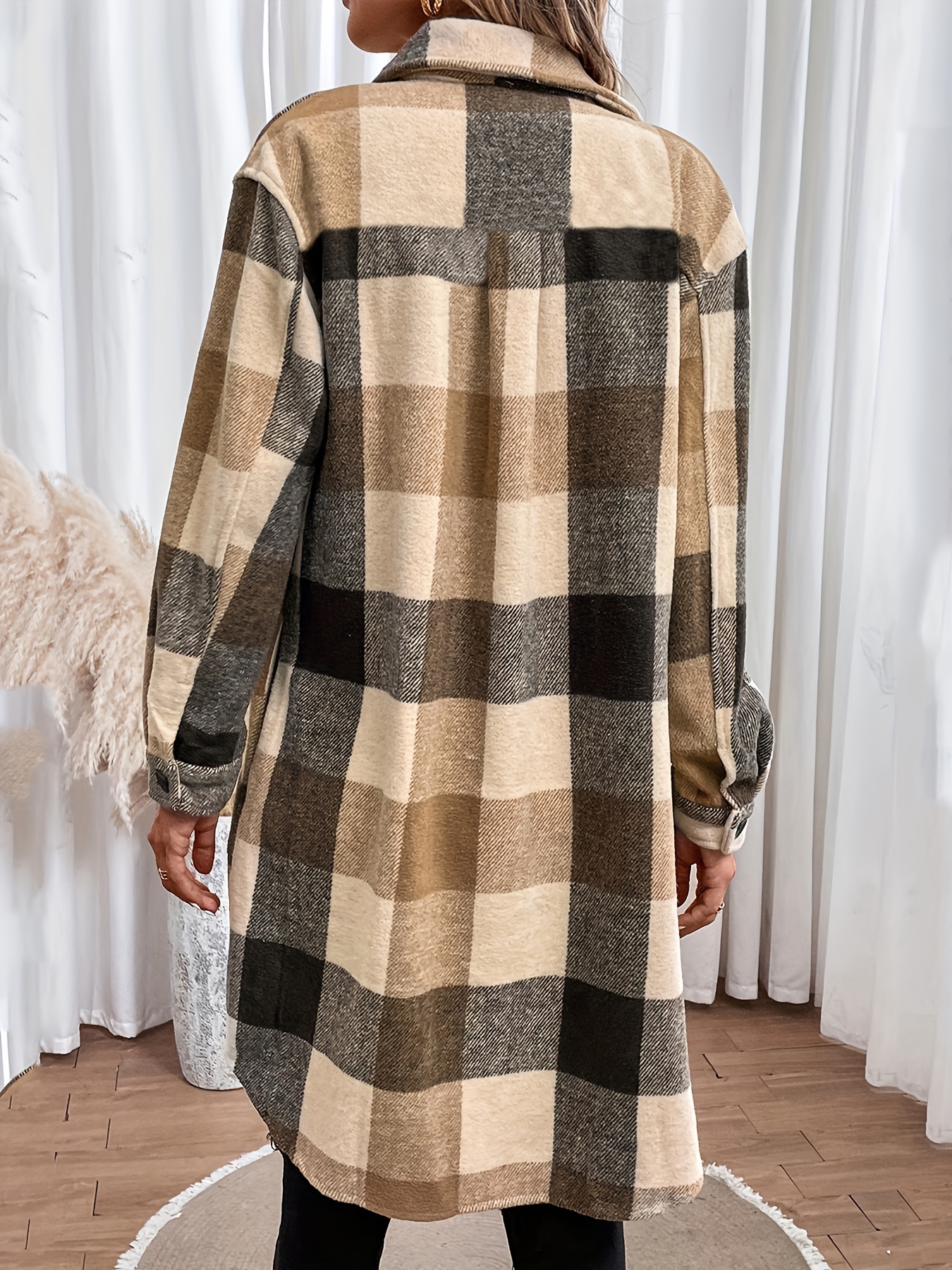 manteau mi long imprimé à carreaux vêtements dextérieur Temu France